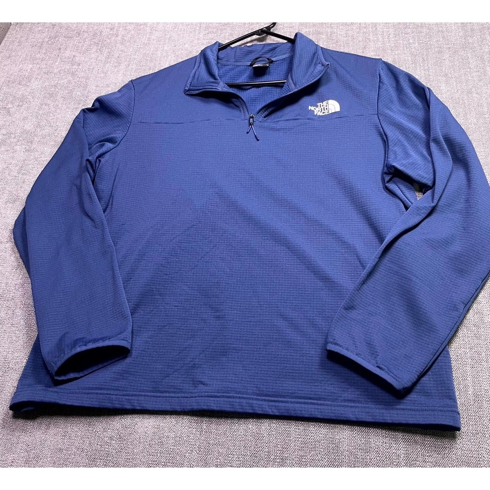 The North Face Cedar Trail Grid Fleece Sweatshirt Mens XL Blue Mock Neck 1/4 Zip